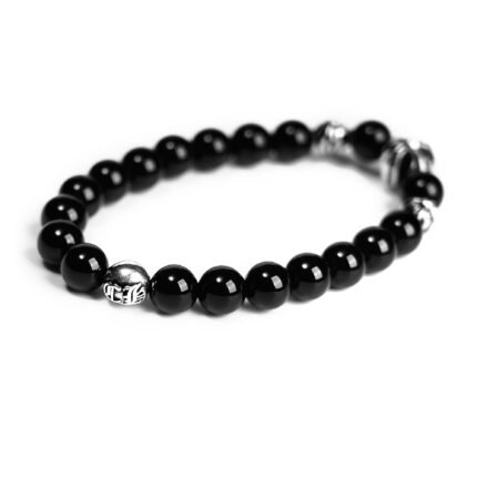 Onyx Bead Bracelet 8MM 4 Silver Beads